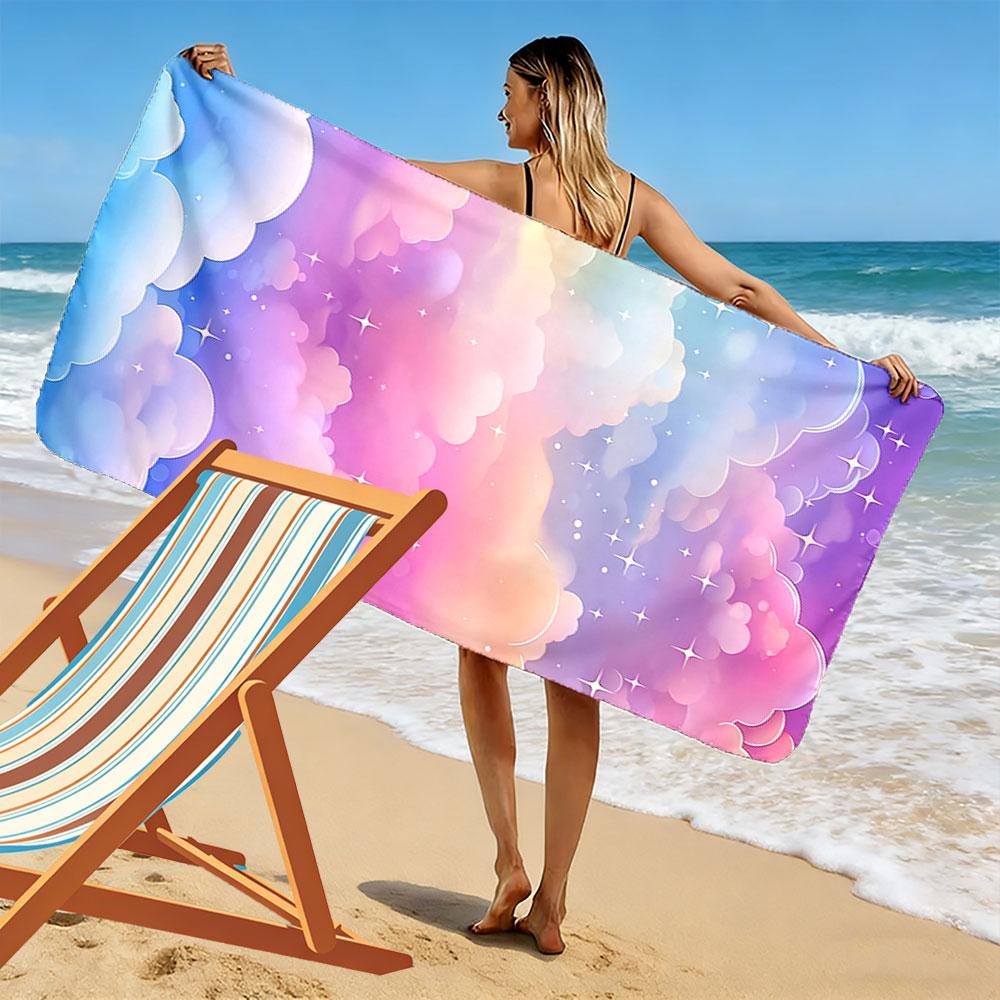 Colorful Pastel Cloud Print Beach Towel Quick-drying for Travel Outdoor Sports Jogging Beach and Swimming