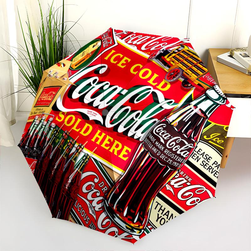 1PC Coca-cola American Flag Automatic Umbrella - Suitable Travel Outdoor Portable Umbrella Birthday Gift Daily Essentials