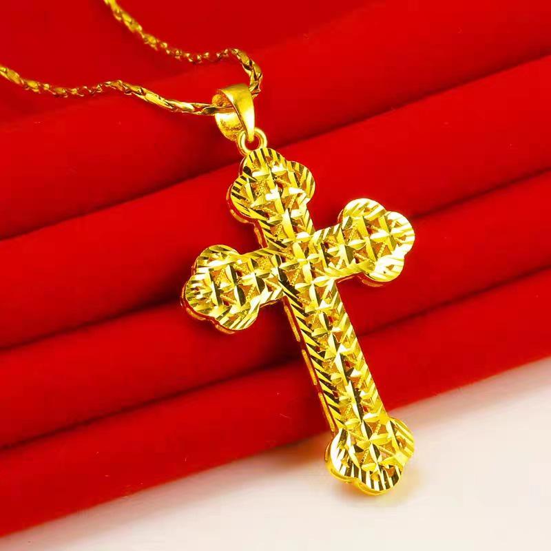 Vietnamese Gold Cross Pendant - Women's O-Chain Jewelry, Copper Gold-Plated Clavicle Necklace