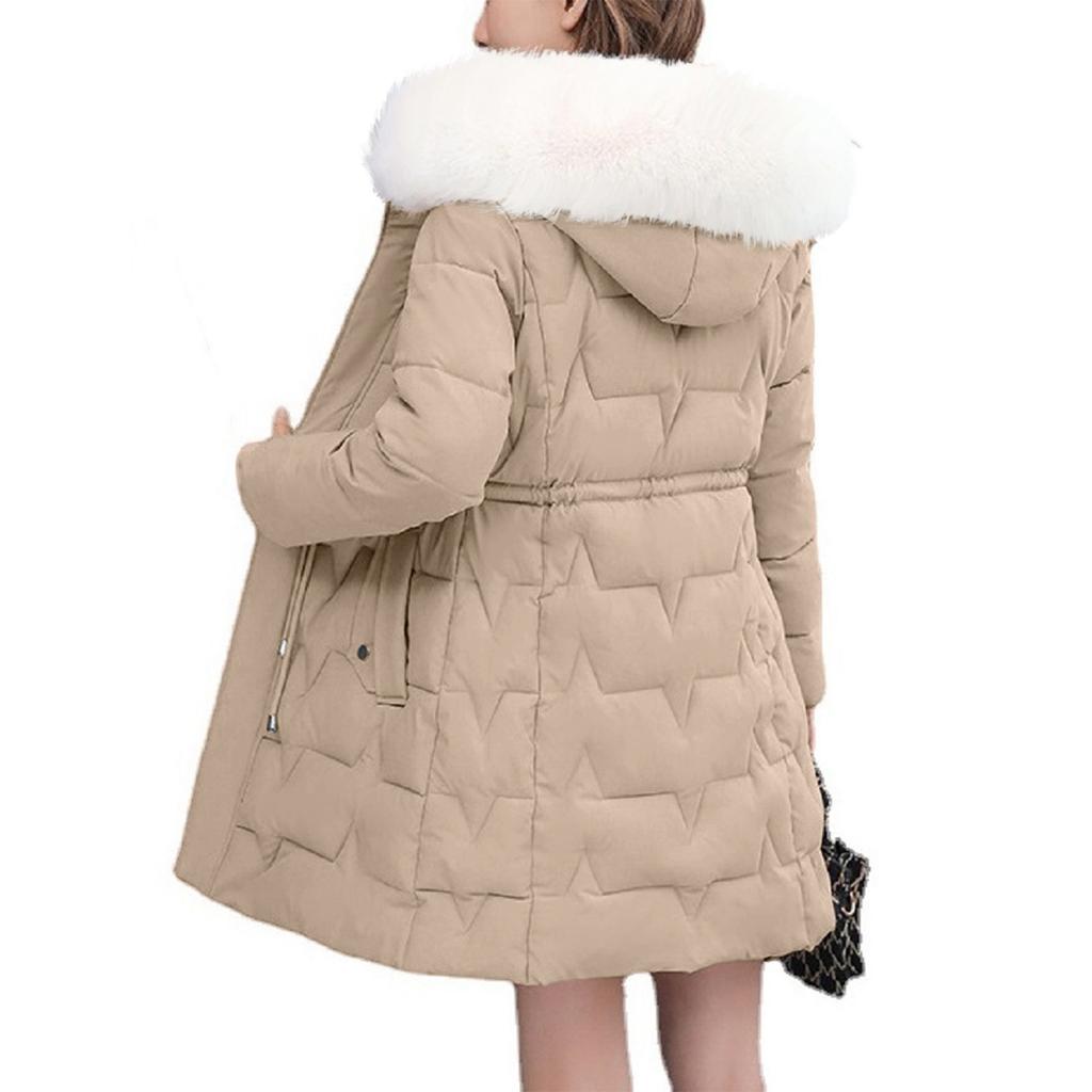 Damen Lockerer Mittellanger Slim Fit Daunen Baumwolljacke