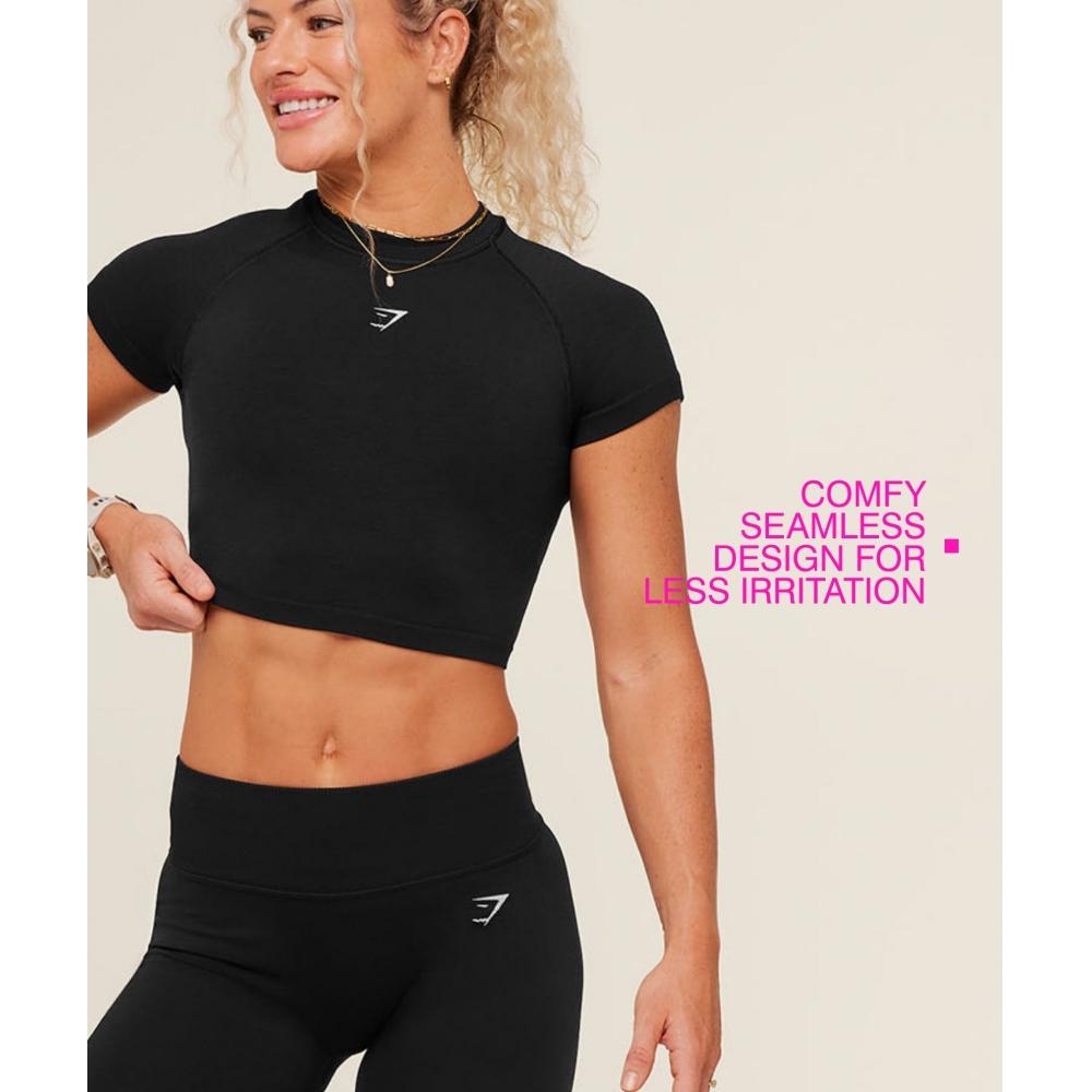 Gymshark Interval Seamless Short Sleeve Crop Top Black B6b1k Bb2j