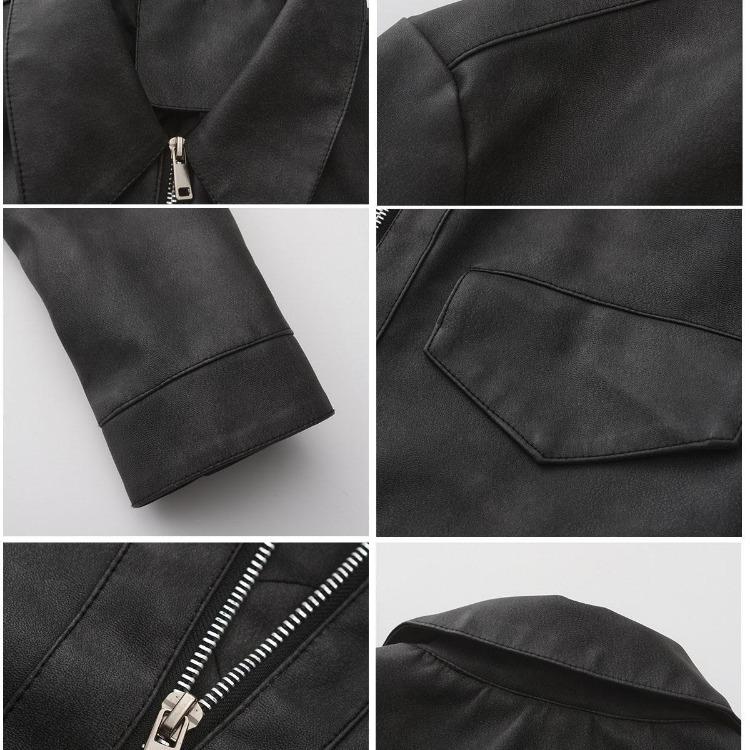Women Fashion Slim Fit Pu Leather Jacket Long Sleeve Lapel Collar Zipper Outerwear for Fall Winter