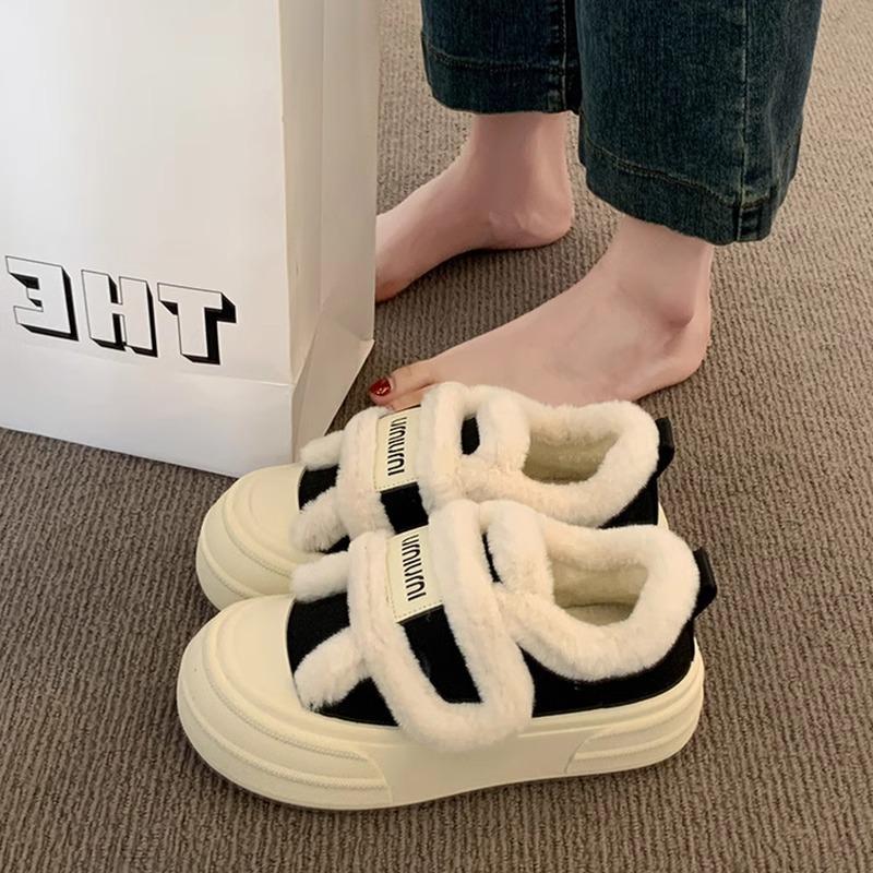 Popular thick-soled Velcro cotton shoes winter 2025 new plush thickened fluffy shoes warm muffin baseplate shoes women