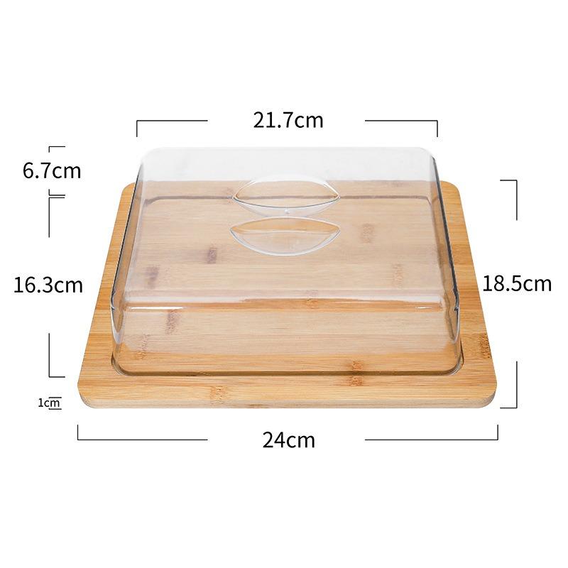 1pcs Bamboo Butter Container with Lid Transparent Butter Tray Cheese Storage Box Food Freshness Preservation Kitchen Organizer