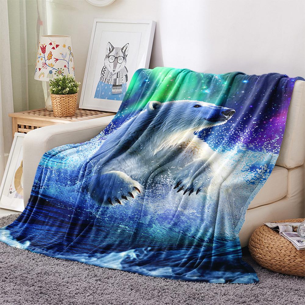Polar Bear Print Flannel Blanket, High quality Comfortable for All Seasons, Home Decor, Warmth and Comfort, Perfect for Christmas Gifts
