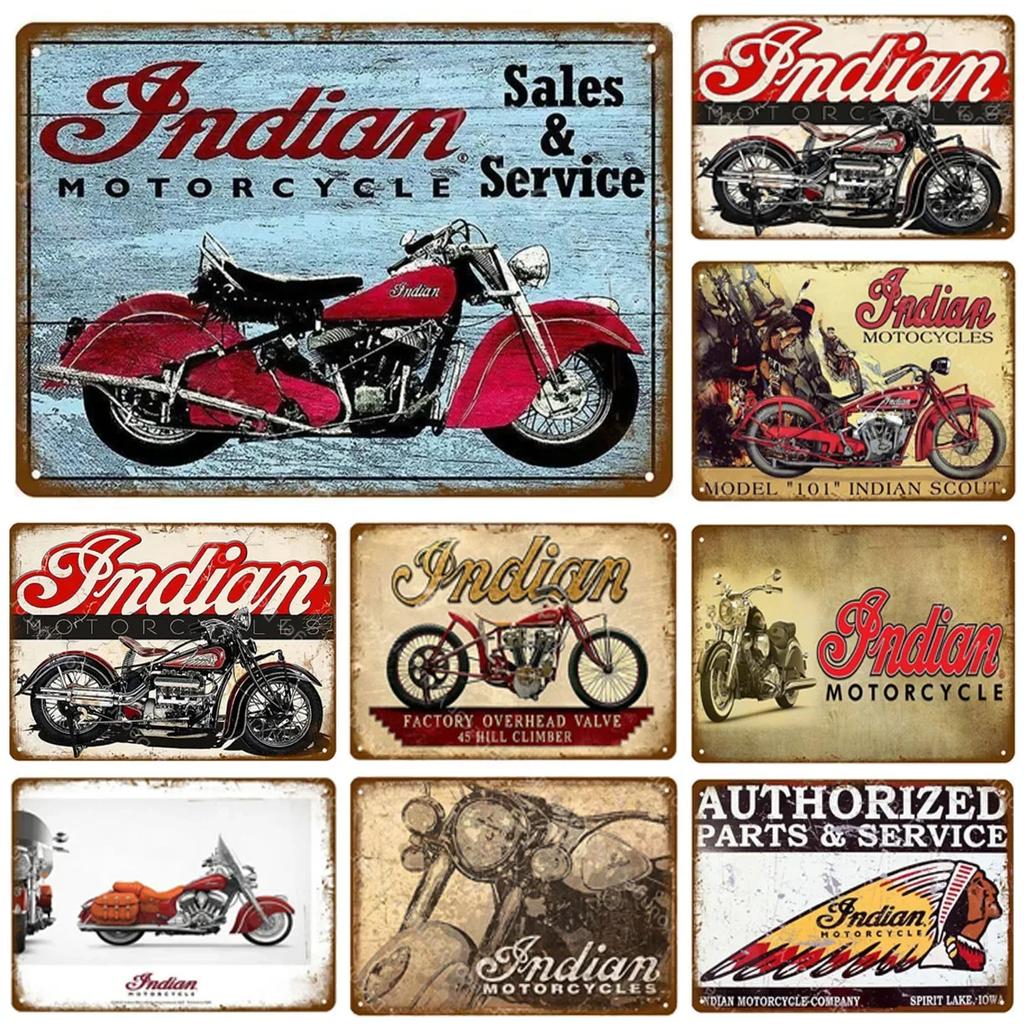 Metal Tin Sign Indian Motorcycles Wall Decoration Tinplate Signs Vintage Shabby Iron Plate Painting Bar Garage Man Cave Signa