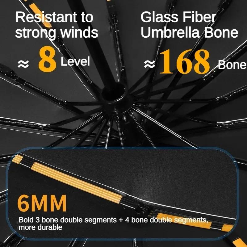 Reinforced Windproof Automatic Folding Umbrella, UPF50+ Sun UV Protection, 168 Bone Rain Umbrella Men Women