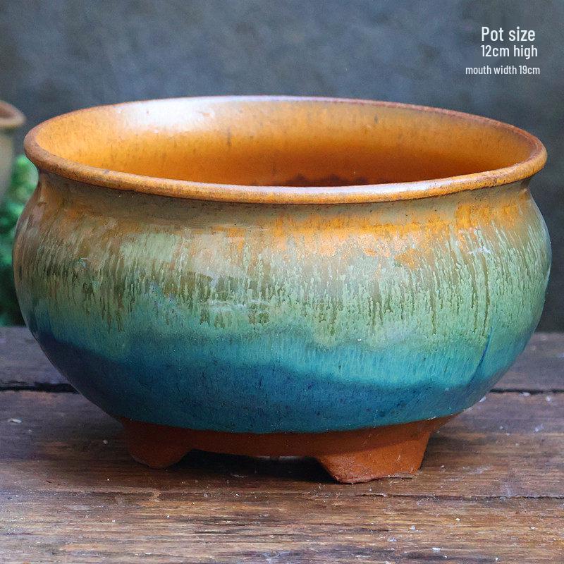 Handmade Medium-Sized Ceramic Pot with Feet – Succulent Planter in Breathable Colored Glaze Coarse Pottery.