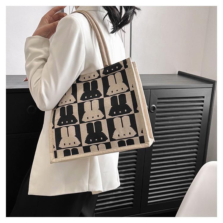 2025 New Large-capacity Bag Women's Fashion Cute Rabbit Cotton and Linen Handheld Shoulder Bag To Work Commuter Tote Bag