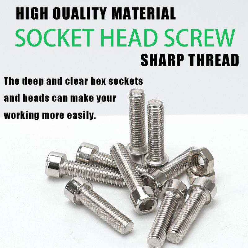 460pcs - M3 M4 M5 M6 Socket Head Cap Screws, Stainless Steel Socket Head Cap Screws, Nuts and Washers Set, for Home DIY Repairs.