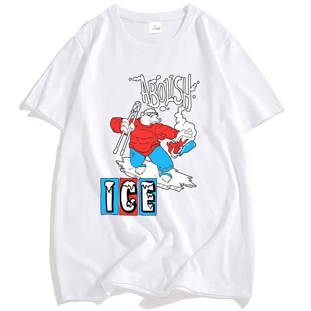 America Abolish Ice Bear Printing T-shirt Cotton Short Sleeve Casual Unisex Tees Crew Neck Graphic Print T Shirts