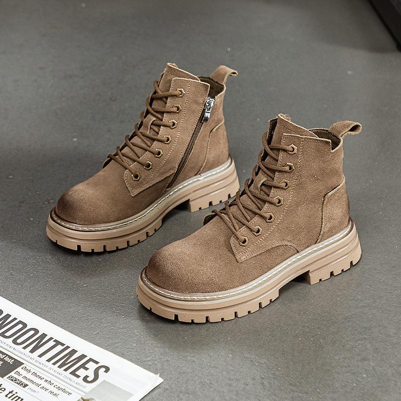 Thick-soled Martin Boots Women's Autumn and Winter New Cotton Retro Rhubarb Boots Genuine Leather Short Boots British Matte Locomotive Boots