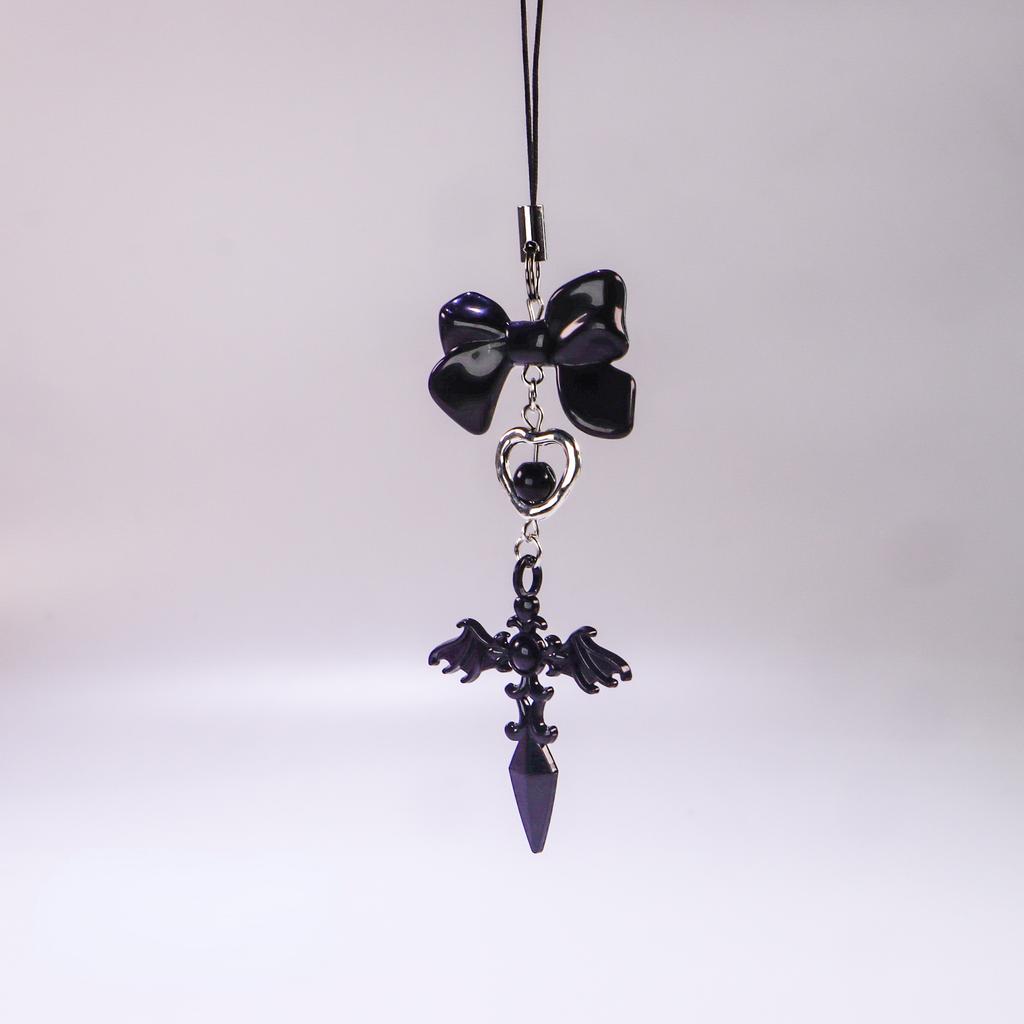 Y2K Phone Charm Strap Dark Gothic Angel Cross Pendant Cellphone Lanyard Sweet Cool Girl Keychain for IPhone Keycord