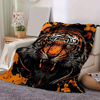 1 Stück Kreative Brüllender Tiger Cartoon Decke Weiche Überwurfdecke für Heimdekoration, Geschenkidee, Wohnzimmer, Reisen, Camping, Autodecken