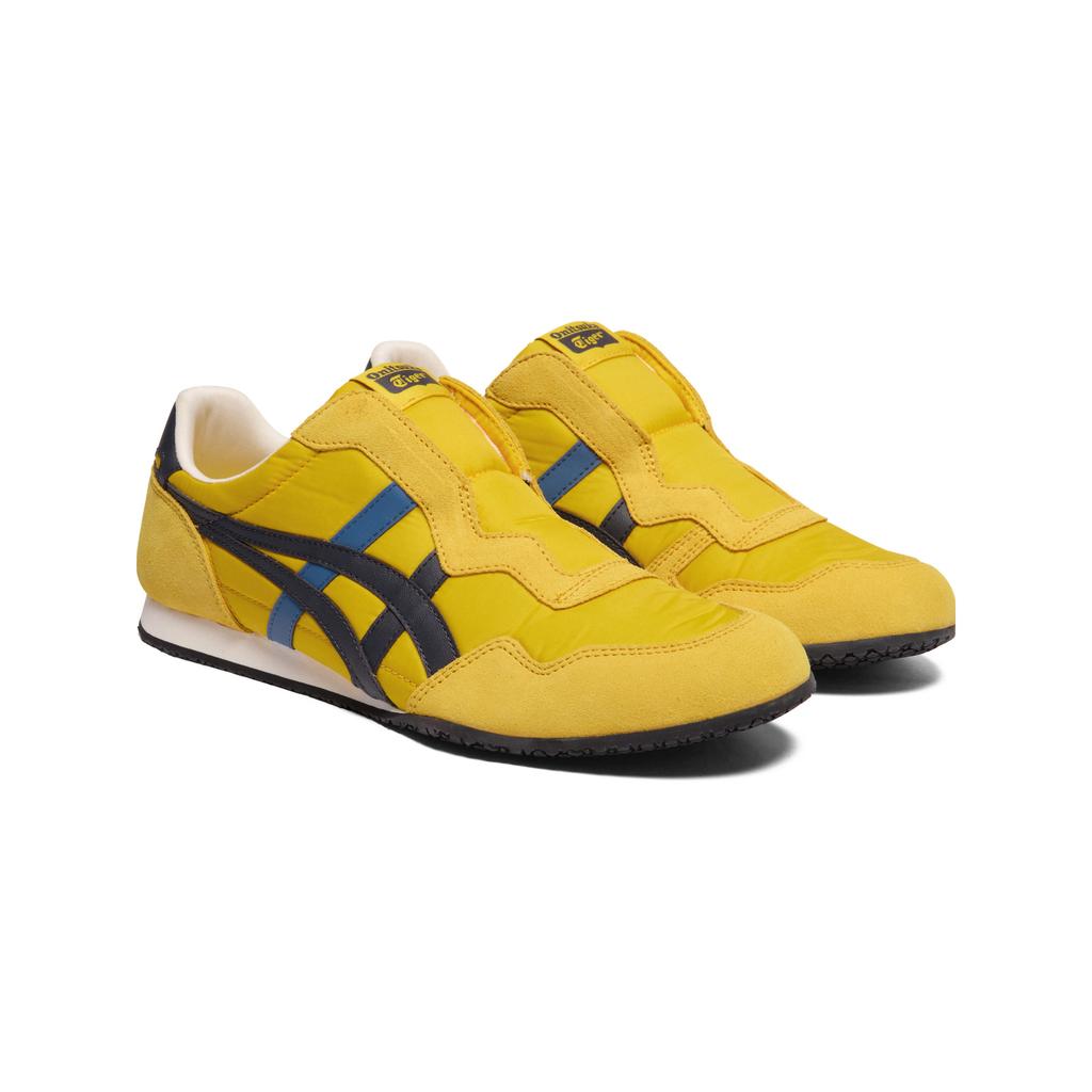 Onitsuka Tiger Serrano Slip-On Fabric Classic Versatile Lightweight Breathable Easy-On Casual Shoes Unisex sneaker Yellow Dark-Blue 1183C615-750
