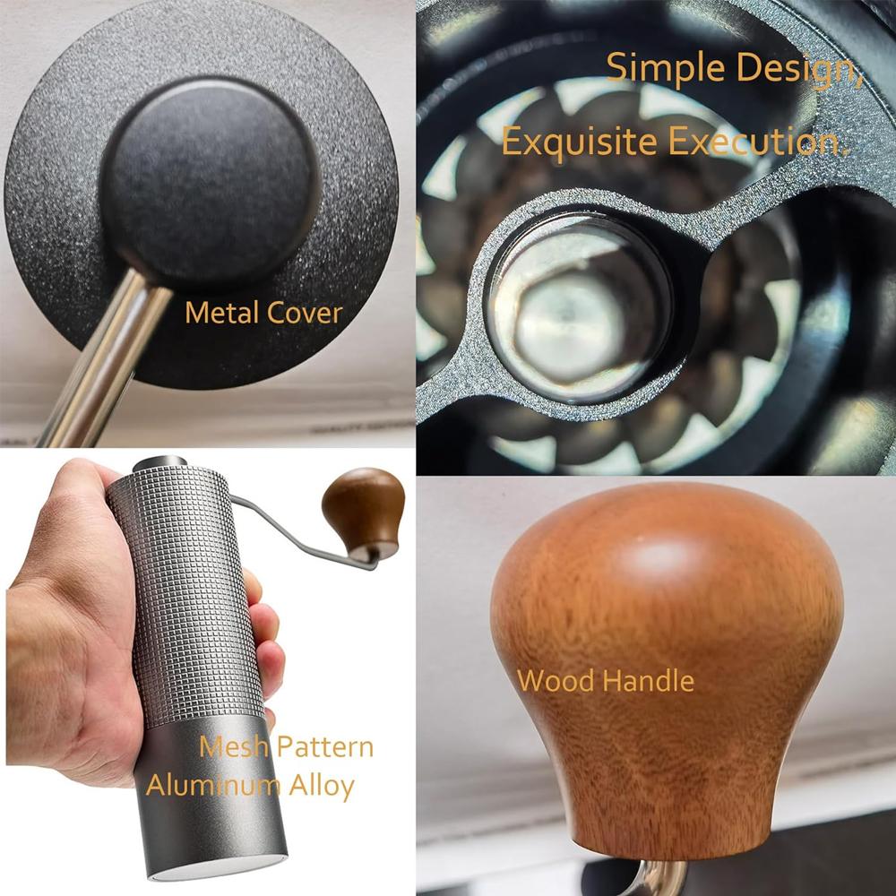 D2 Manual Coffee Grinder with Foldable Extension Handle Stainless Steel Conical Coffee BurrGrinder for Good Assembly Consistency