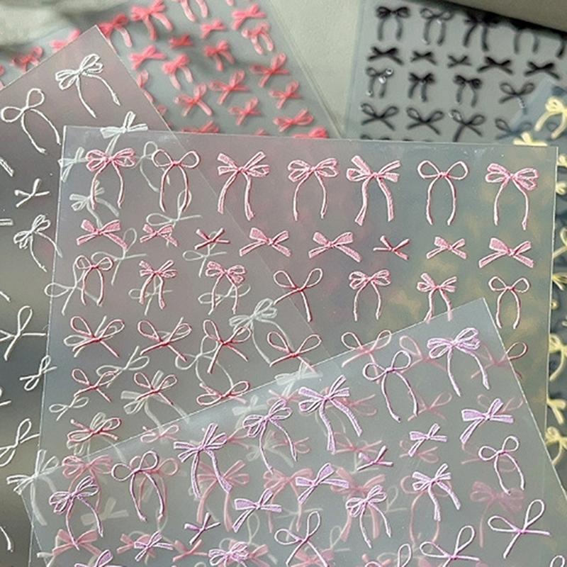 1 Folha Adesivos de Unha 3D Laço Y2K Colorido Fita Gravata Borboleta Adesivos Autoadesivos Sliders Folhas Para Manicure Decoração de Arte de Unha