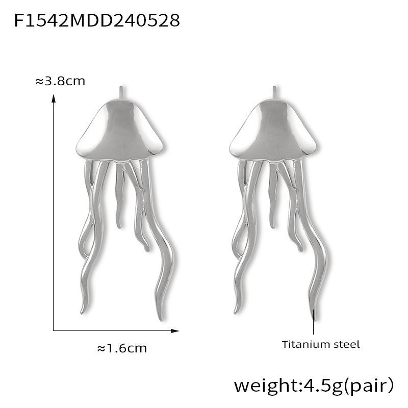 European Style 18K Gold-Plated Titanium Steel Jellyfish Tassel Earrings for Women