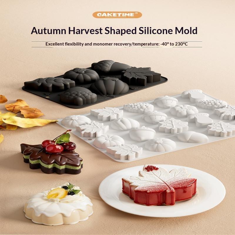 Stampo in Silicone per Dolci Autunnali Antiaderente 6 Cavità Forme Zucca Foglia Ghianda Perfetto per Dolci del Ringraziamento Cottura Fai da Te Preparazione Pasticceria