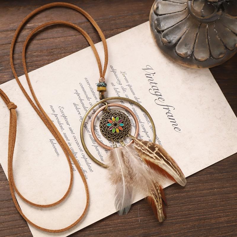 

Bohemian Vintage Feather Necklace Exotic Tassel Long Sweater Chain Niche Vacation Accessories Women