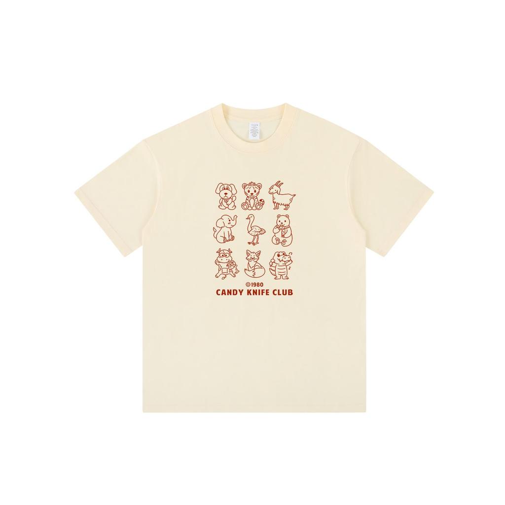 Korean Animal Print Loose Minimalist Unisex Short Sleeve T-Shirt - Summer Casual Round Neck Top