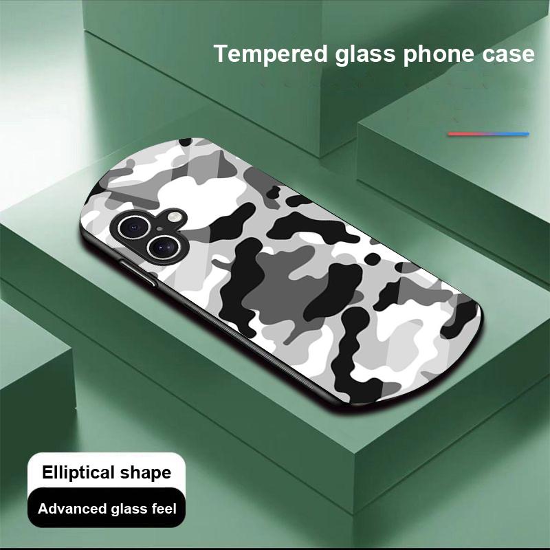 Camouflage Blue For Apple IPhone 16 11 13 15 14 Pro Max 12 Mini 7 8 Plus XR X XS Elliptical Shaped Tempered Glass Phone Case