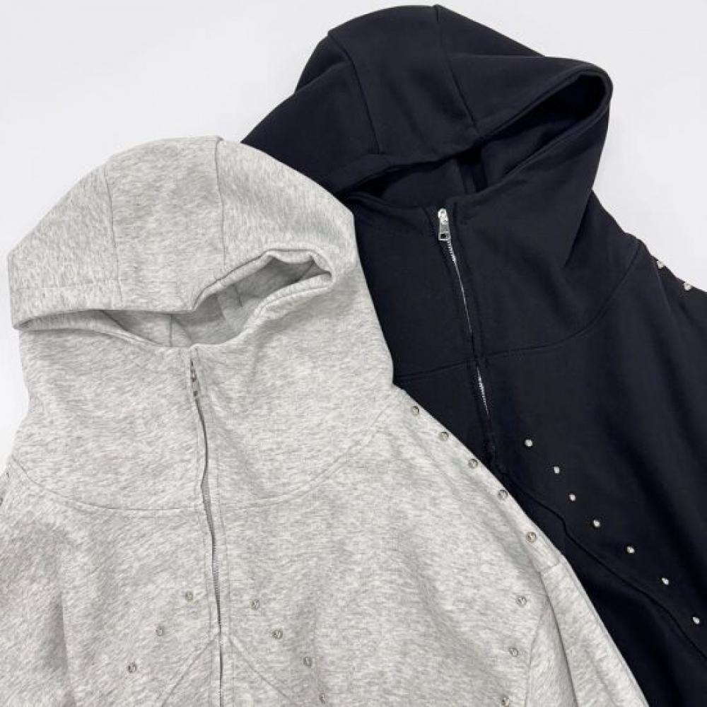 Mizqz Oversized Studded High Neck Hoodie Sweat Zip Up