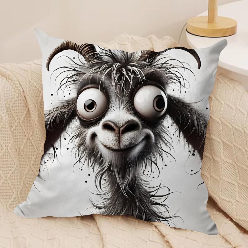 Spooky Goat Face Cushion Cover Soft Plush Fabric DoubleSided Printed Cushion Covers for All Seasons Modern HomeDecor Gift