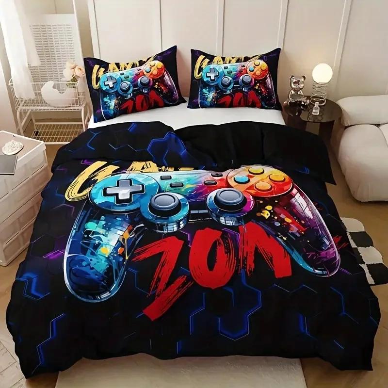 Set Copripiumino Gaming Gamer Matrimoniale, Set Biancheria da Letto Videogiochi per Bambini, Ragazzi, Moderni Ragazzi Cartoni Animati Gamepad Set Copripiumino