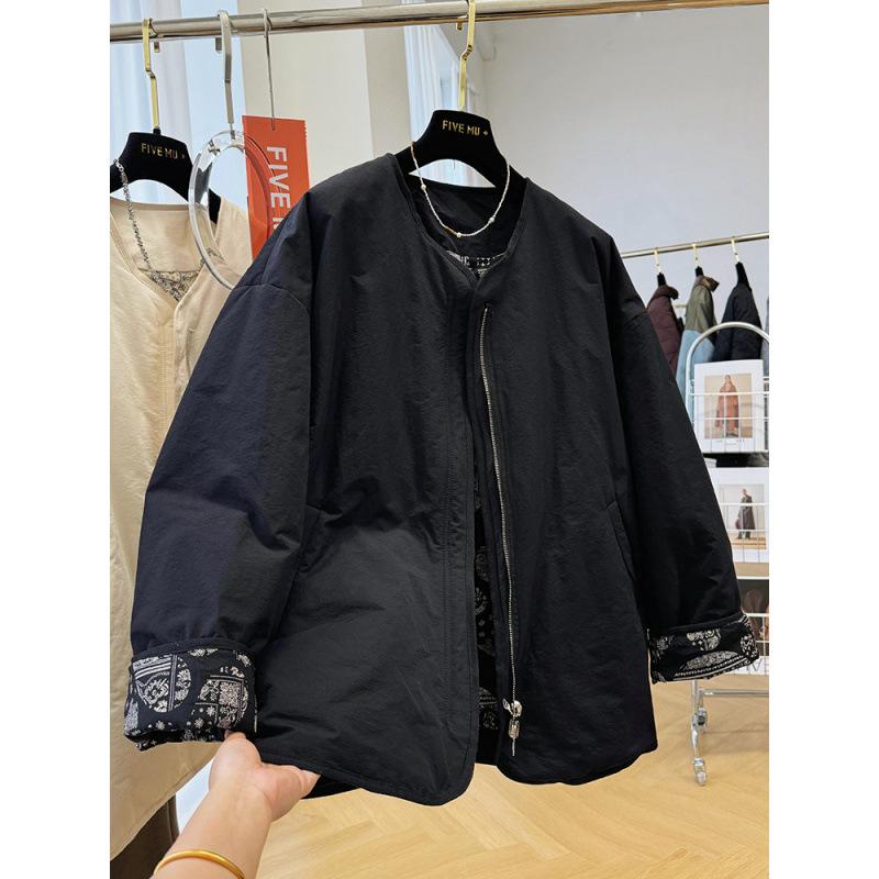 Retro Round Neck Cotton-padded Clothes for Women's Autumn and Winter New Casual Cotton-padded Jackets