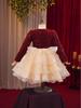 Girls' Wine Red Sequin Skirt with Bow & Tulle - Autumn/Winter Formal Christmas Dress