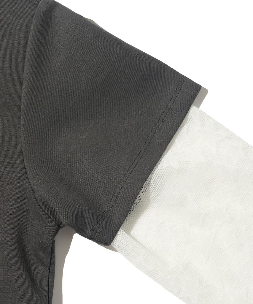 CARGOBROS FOR WOMAN Star See-Through Long Sleeve Layered Short Sleeve Tee Set (Ivory/Charcoal)