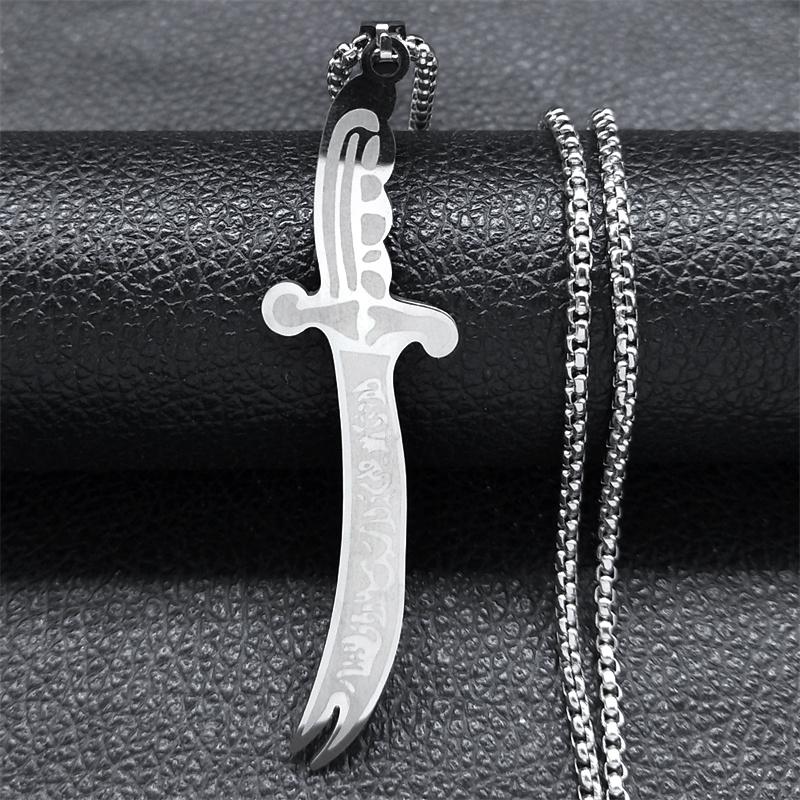 Islam Broadsword Stainless Steel Chain Necklaces Gold Color Long Necklace Pendant Men Jewelry colier homme N437S05