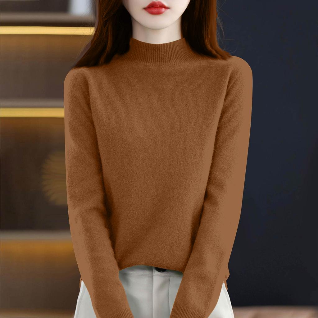 Women's Knit Turtleneck Long-Sleeve Top Casual Comfortable Long-Sleeve Blouse