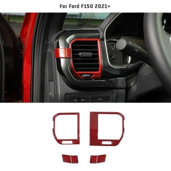 2XDashboard Side AC Vent Outlet Cover Trim For Ford F150 + Red Carbon Fiber