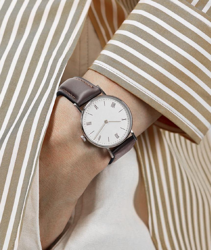 Leather Watch Band with Inner Rubber Breathable Hybrid Quick Release Watch Strap Wristwatch Strap Smartwatch Strap Unisex Silver [BINLUN] (Brown,