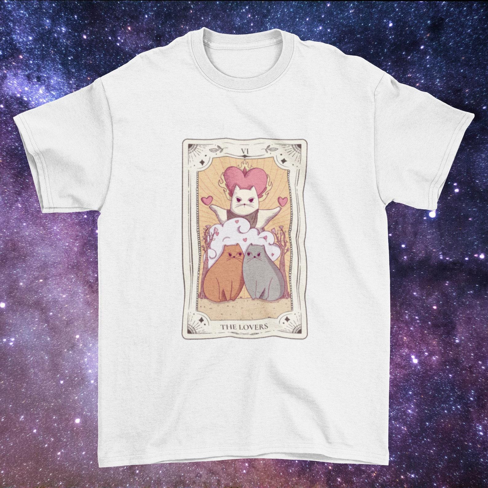 The Lovers Tarot Card Cat T-Shirt: Esoteric Mystical Cotton Tee S