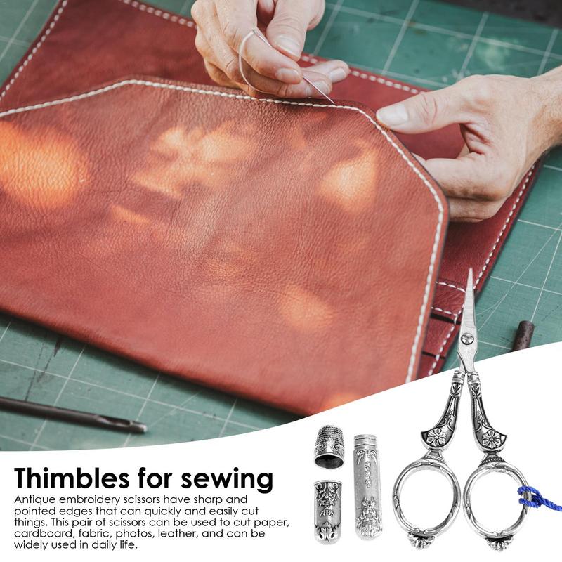 Embroidery Scissors Kit Precision Scissors Sewing Kit Thimble Needle Case Sewing Tools Exquisite Metal Sewing Thimble Vintage