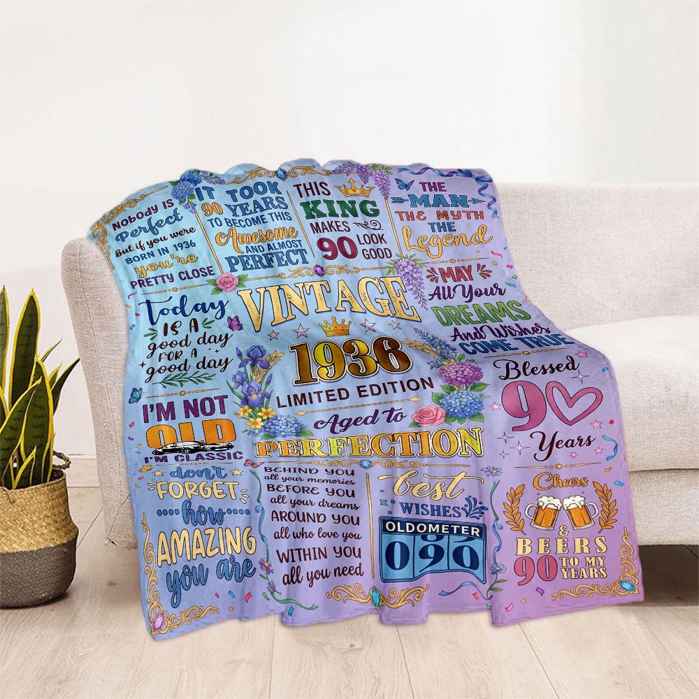 Vintage 1936 Anniversary Greetings Flannel Blanket-Soft and Suitable for Sofas,Beds,Offices,Travel,All Seasons,Great Gift for Holidays and Birthdays.