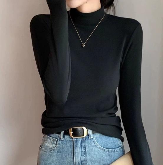 Women's Thermal Fleece Long Sleeve Top - Half-High Neck for Autumn/Winter