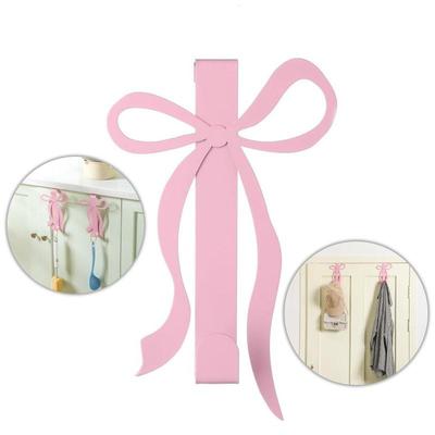 1/2Pcs Metal Pink Bow Over The Door Hook For Cabinet Living Room Bathroom Bedroom Kitchen Hanging Clothes Towels Hats Coats Bags
