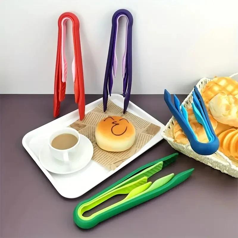 3PCS/Set Versatile Plastic Food Tongs Non-Slip Meat Vegetable Salad Clip Frying Barbecue Tools Bread Dessert Clamp