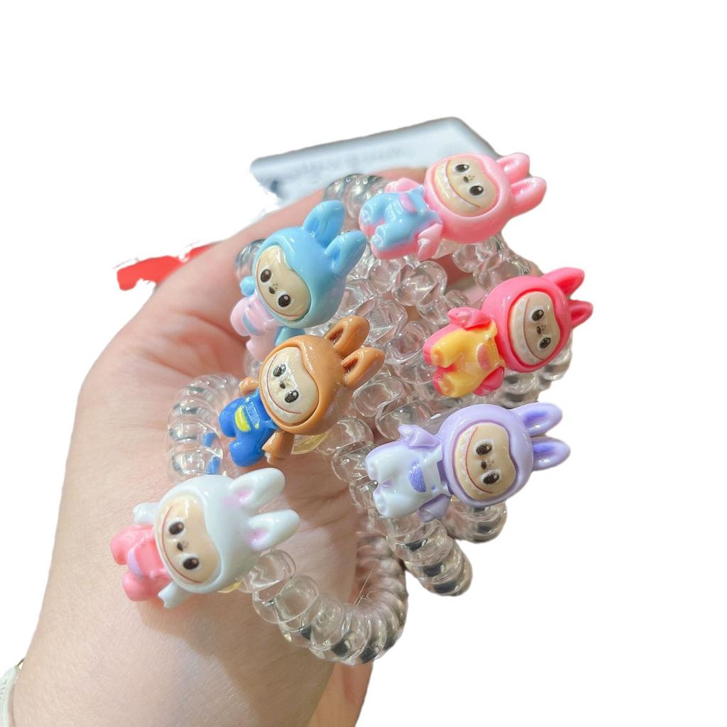 6 szt. Kreskówkowe gumki do włosów Labubu, urocze anime Labubu, damskie elastyczne gumki do włosów, akcesoria do włosów, kucyk, kawaii, dla dziewczynek, prezenty świąteczne