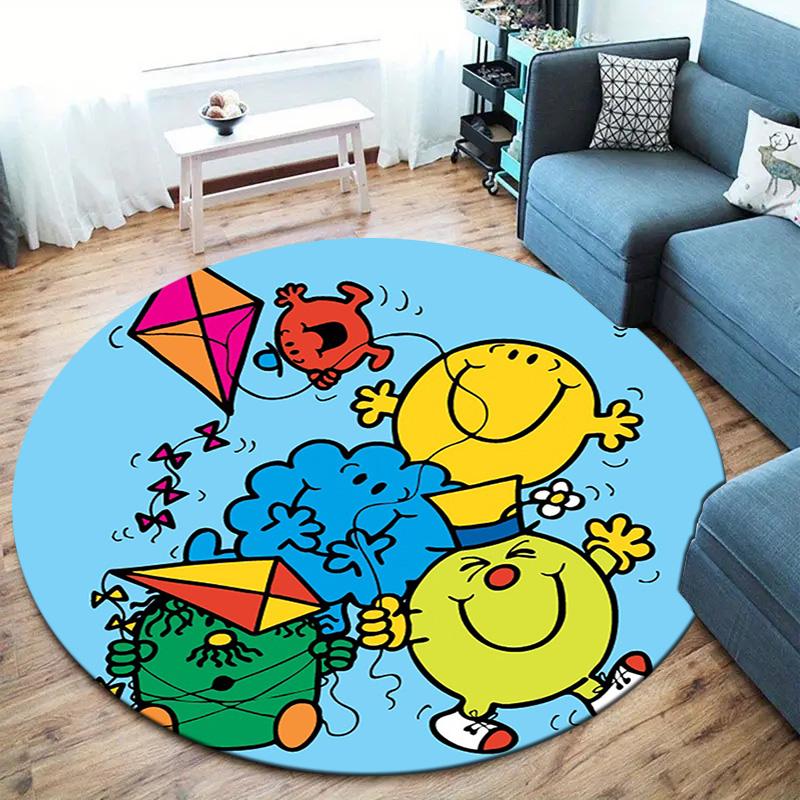 Herr. Herren Teppich Little Miss Rund, Teppich für Wohnzimmer Schlafzimmer Sofa Spielzimmer Dekor, Rutschfeste Bodenmatte
