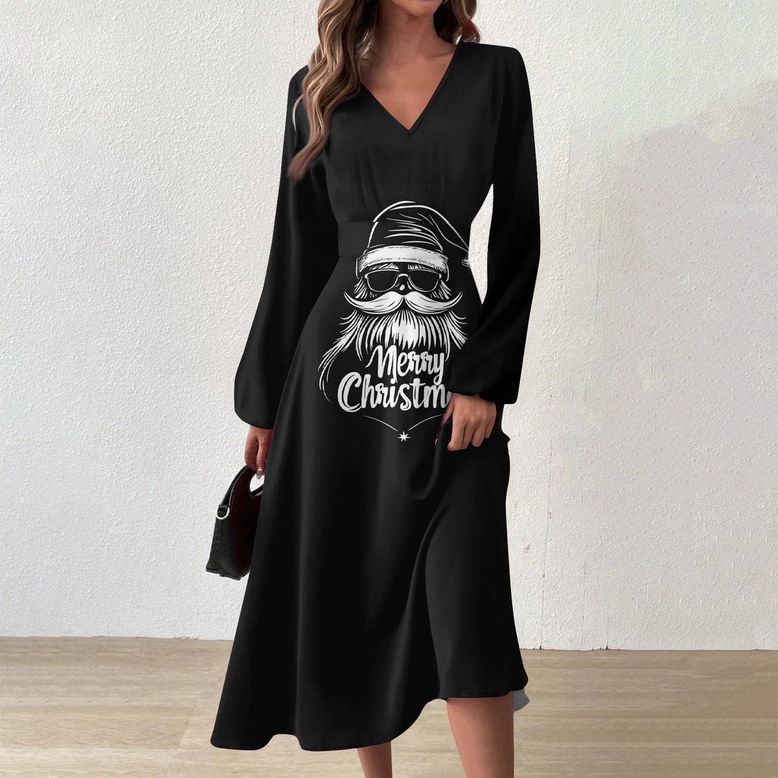 

Жіноча та зимова повсякденна модна довга сукня з V-подібним вирізом і довгими рукавами L чорний