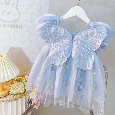 Girls Wings Tulle Dresses Summer New Korean Children Princess Party Dress For Baby 1 To 5 Years Old Kids Costume Toddler Skirts