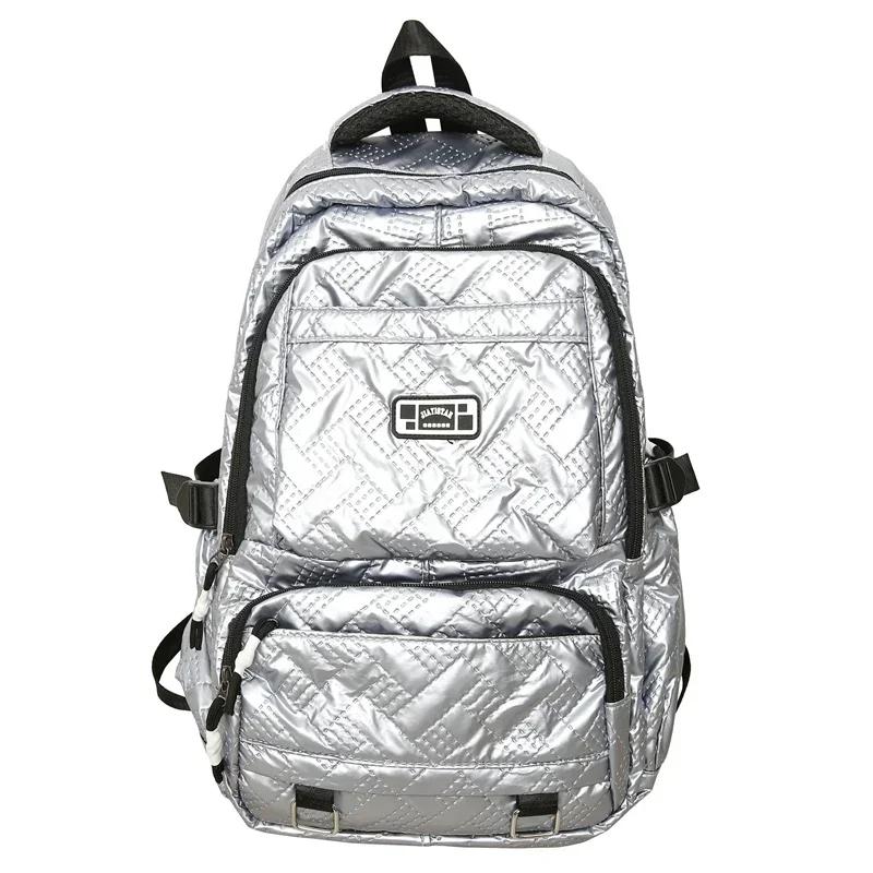 

Solid Color Gloss Casual Zipper Nylon Female Backpack Fashion Unisex Schoolbag Student Backpack срібний