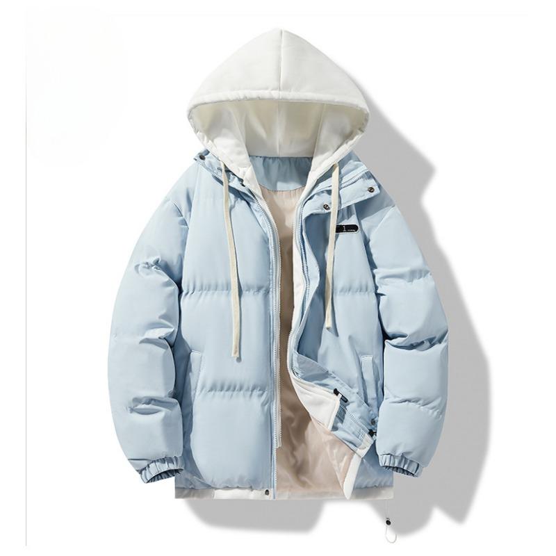 Fake Two Winter Cotton-padded Clothes for Men's Korean Version Loose Cotton-padded Clothes for Teenagers Hooded Thickened Warm Jacket