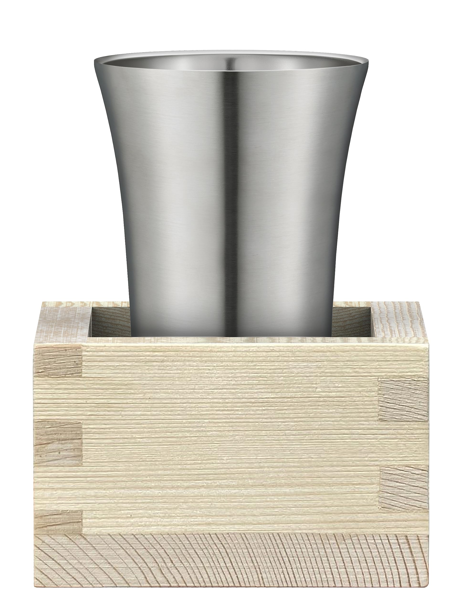 The-peacock (The-peacock) Peacock Cold Sake Tumbler, Home Izakaya Series, 100ml, Keeps Drinks Cold, Stainless Steel Vacuum Insulated, with Wooden Masu