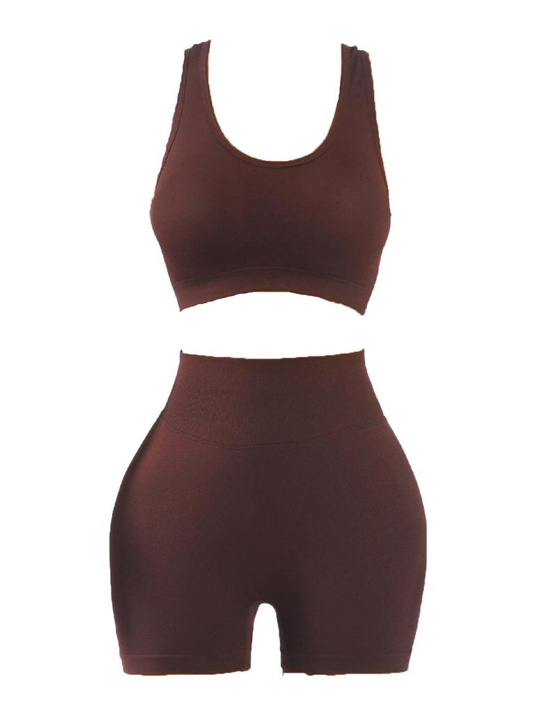 Women's High-Waisted Butt-Lifting Yoga Set: Slimming Three-Quarter Pants & Backless Push-Up Bra